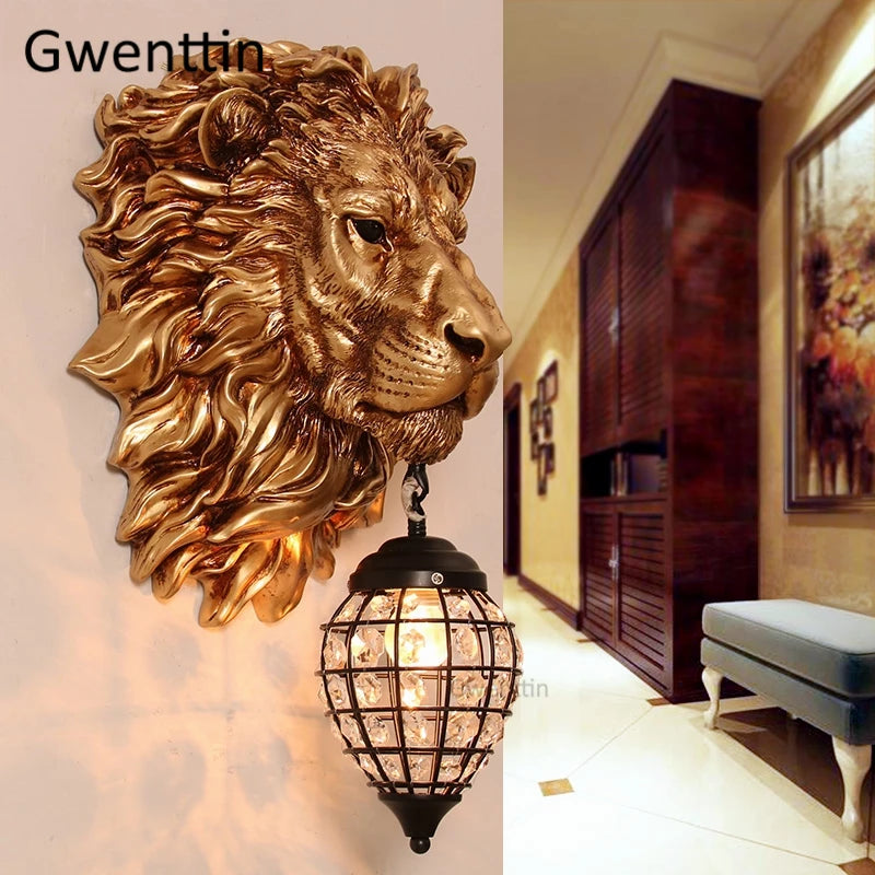 Vintage lion crystal wall lamp for interior decoration