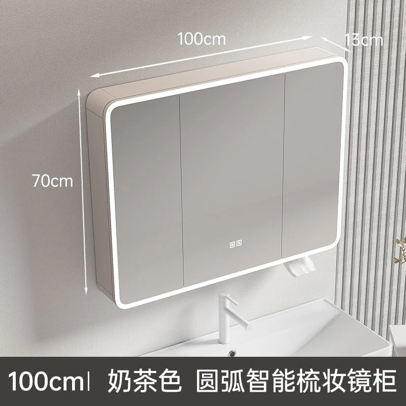circular aluminum wardrobe with mirror, smart lighting and storage - vue 30 sur 32