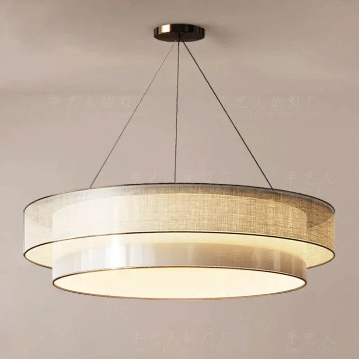 Chinese zen style circular fabric chandelier for engineering