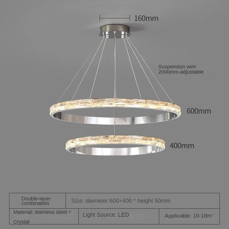 Luxurious modern stainless steel crystal pendant light - vue 10 sur 12
