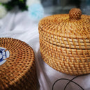 handwoven picnic basket with lid