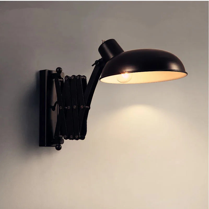 Retro industrial telescopic black iron wall light