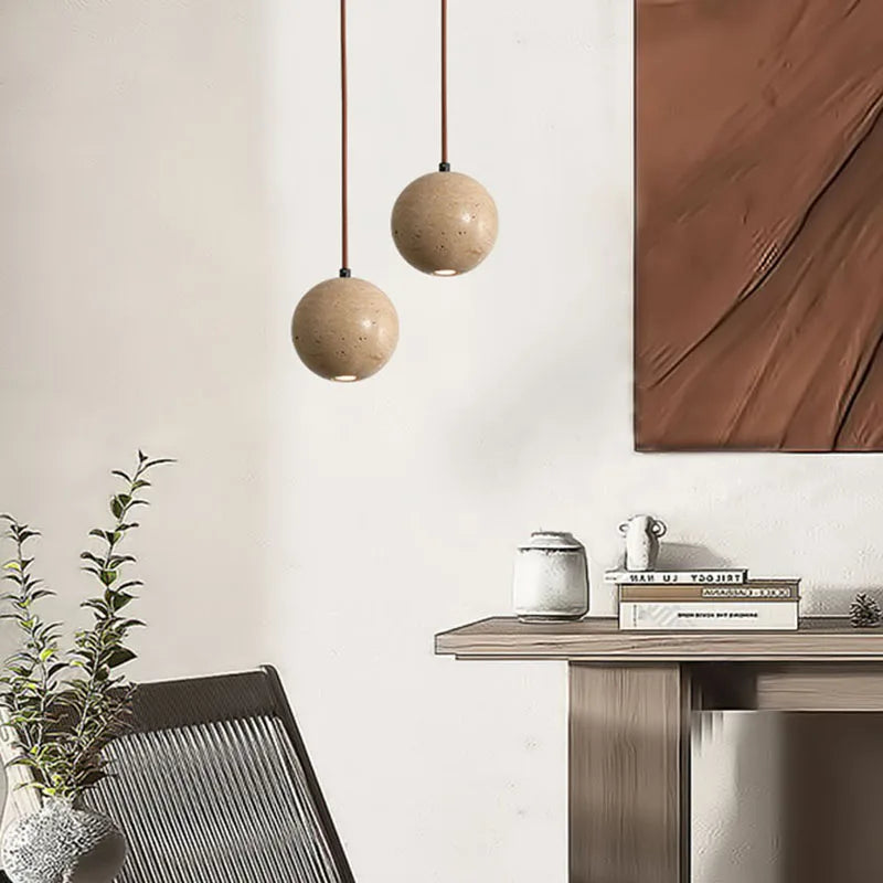 Wood and natural stone pendant light for café or restaurant