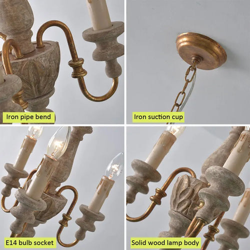 Solid wood rustic nordic style American chandelier - vue 7 sur 7
