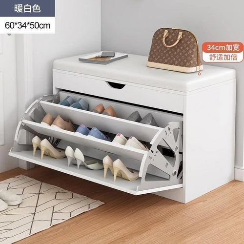 Home Shoe Cabinet with Bench, Anti-Dust Shoe Storage Bench, Multi-Layer Wooden Organizer with Cushion and Stable Structure - vue 8 sur 13