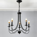 Black wrought iron chandelier with 5 bulbs, vintage industrial American style