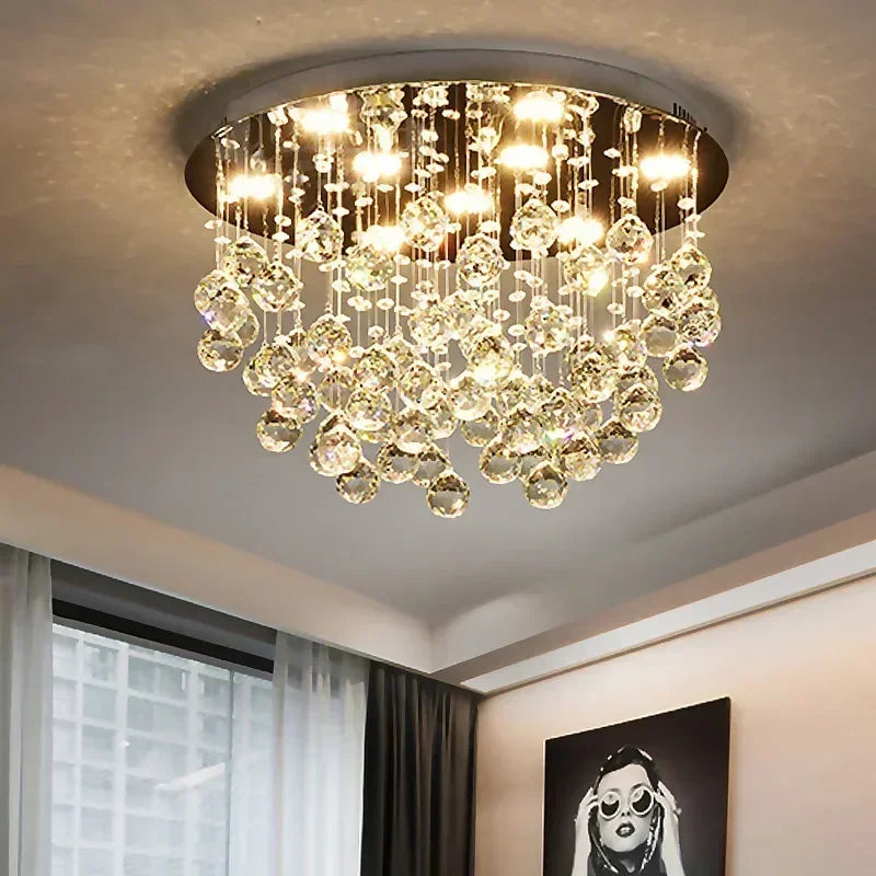 LED chandelier with crystal balls for modern interiors