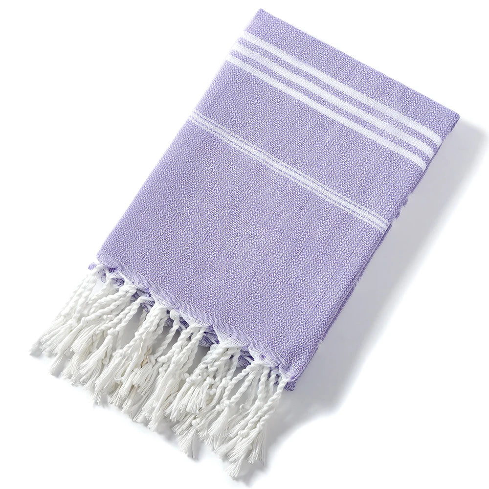Turkish beach towel with stripes and fringes, quick drying