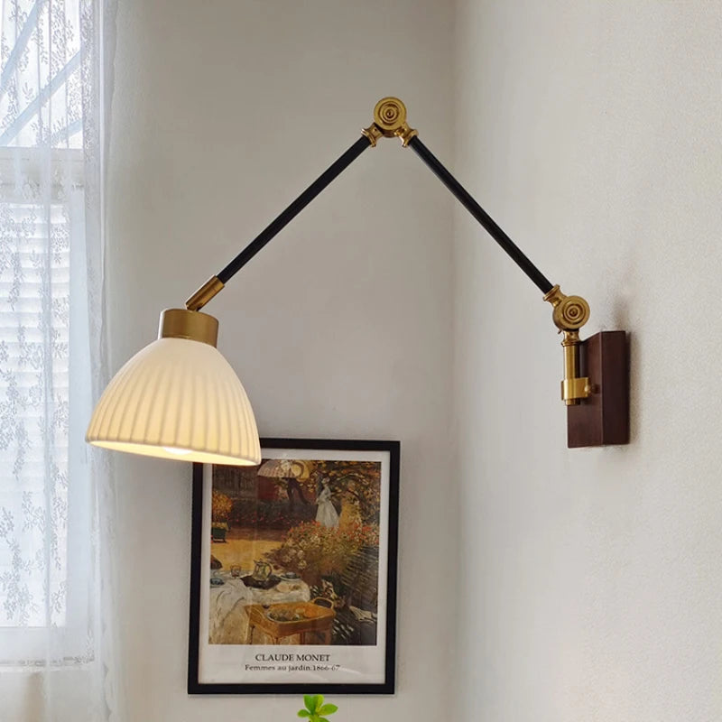 Industrial style retractable ceramic wall light