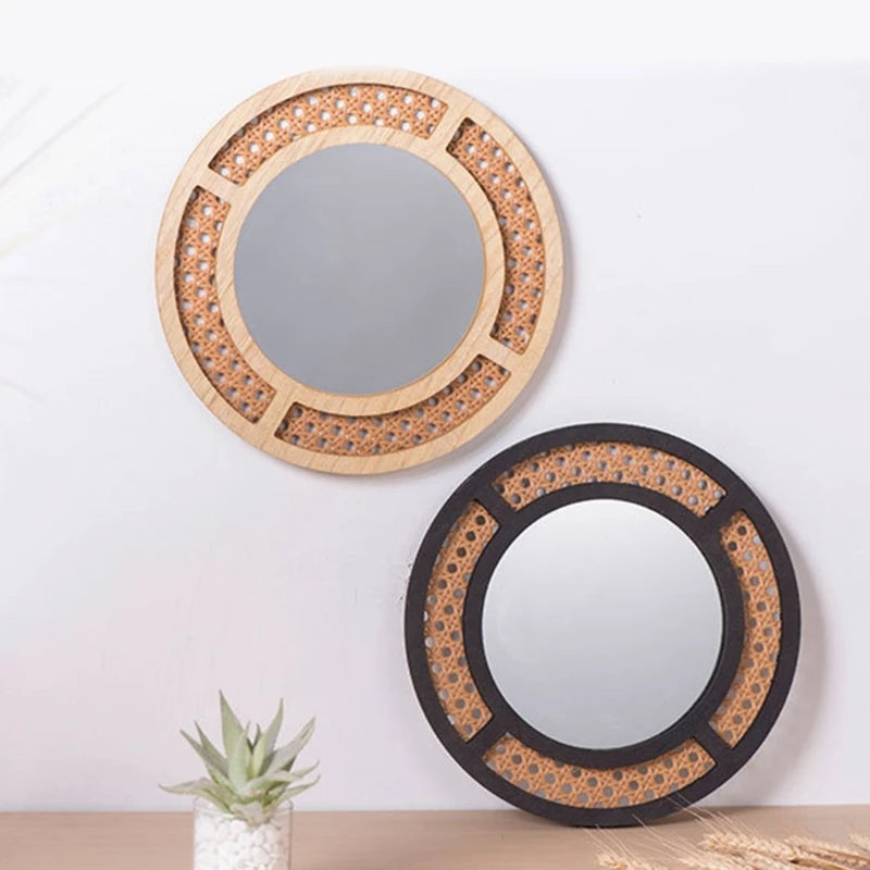 round rattan mirror for bohemian interior decoration