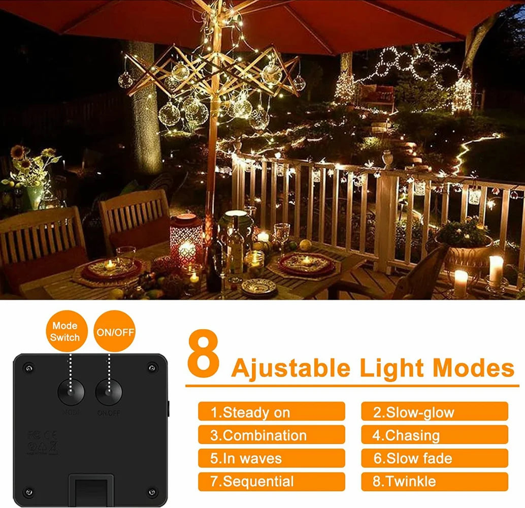Waterproof solar string lights 300 LED 8 modes copper wire - vue 2 sur 12