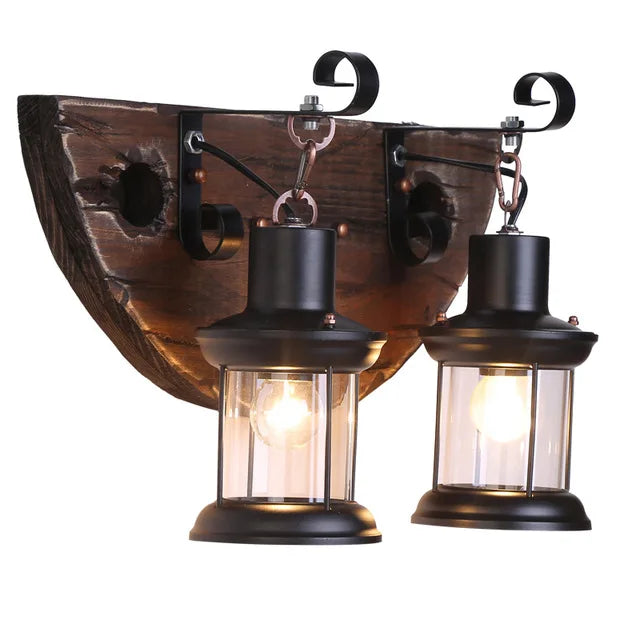 Industrial retro wooden LED wall light