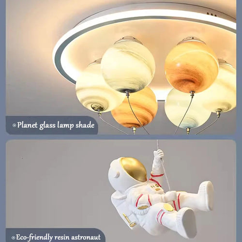 SANDYHA astronaut modern LED ceiling light creative planet lamp for children's room, dining room, study or nursery - vue 5 sur 8