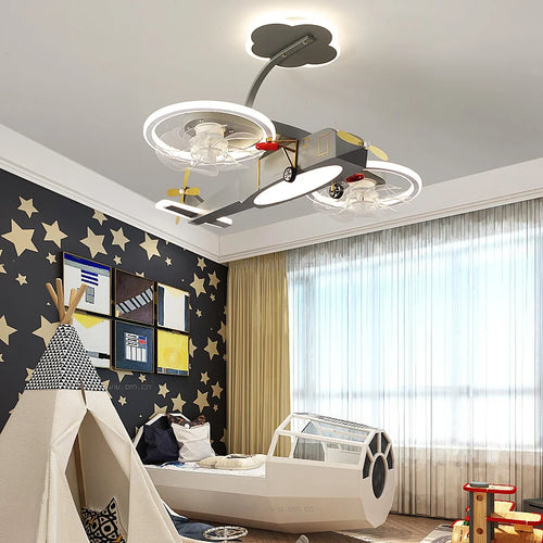 Creative cartoon airplane LED chandelier for children - vue 2 sur 10