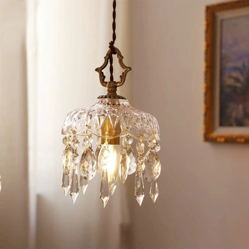 Nordic retro brass crystal and glass pendant chandelier