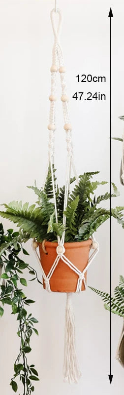 handmade macrame hanging plant holder made of natural cotton - vue 12 sur 23
