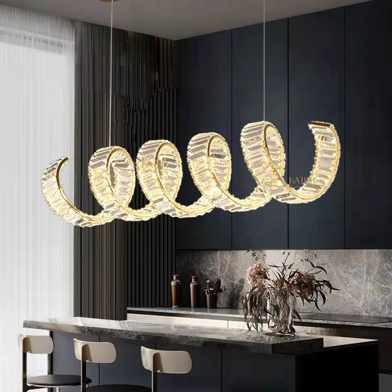 Modern gold spiral LED chandelier