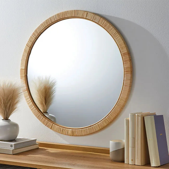Handcrafted natural rattan framed wall mirror decorative and elegant