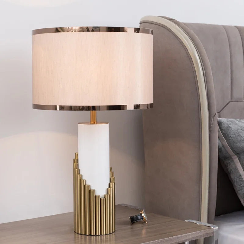 Modern Nordic marble table lamp with fabric shade
