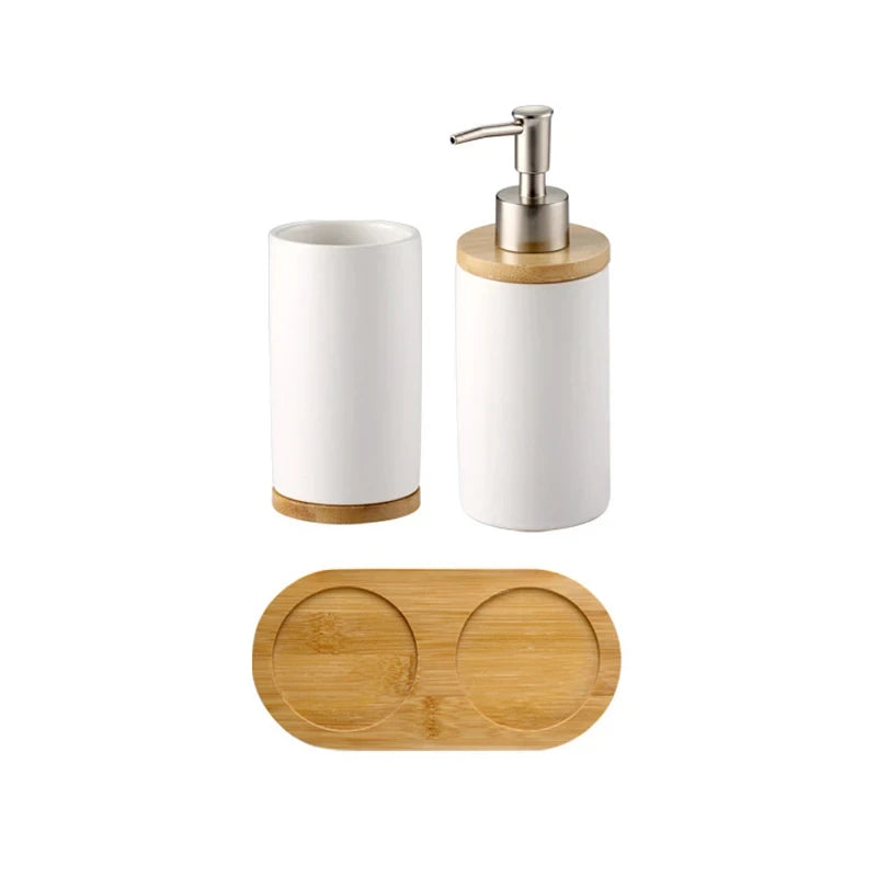 Nordic style ceramic toothbrush holder with wooden base - vue 18 sur 22