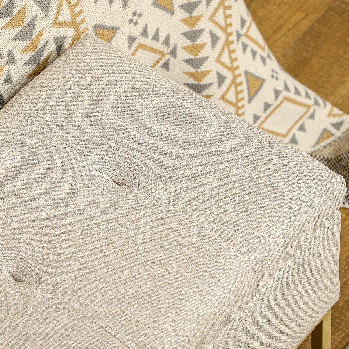 linen upholstered storage bench with practical and elegant folding cover - vue 5 sur 6