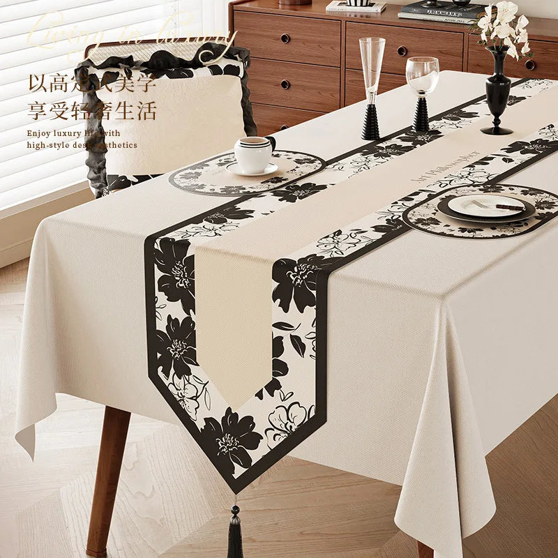 Vintage botanical floral linen table runner, farmhouse style