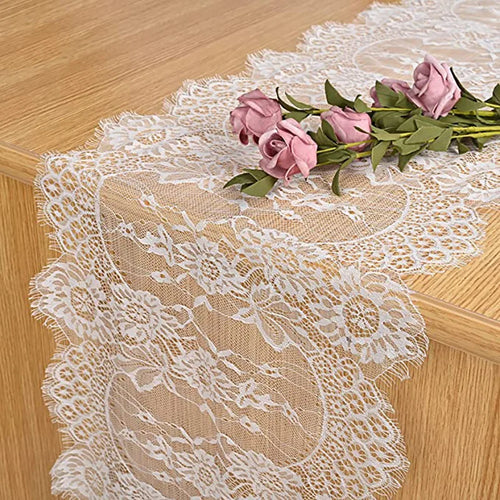White floral lace table runner boho style