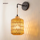 Rattan wall light for rustic interior decor