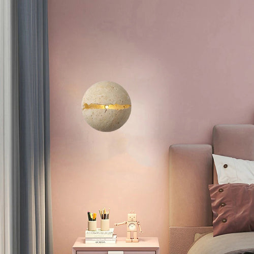 Round stone wall light for hotel office shop staircase foyer - vue 4 sur 7