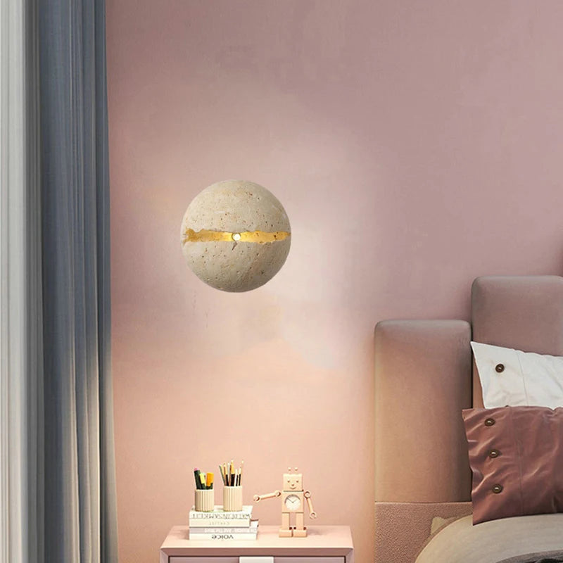 Round stone wall light for hotel office shop staircase foyer - vue 4 sur 7