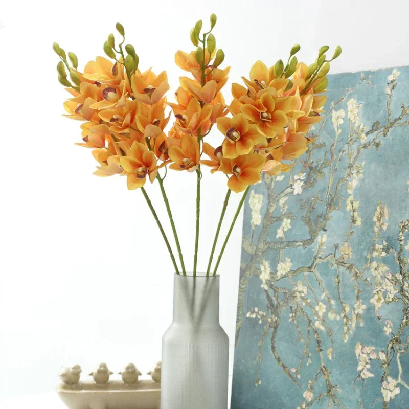 Realistic cymbidium artificial flowers from New Zealand, lifelike orchid decoration - vue 3 sur 10