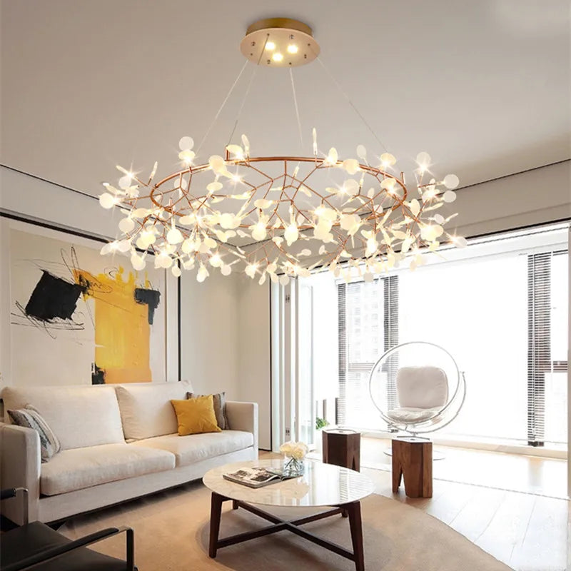 Modern LED chandelier with round branch design for pendant suspension