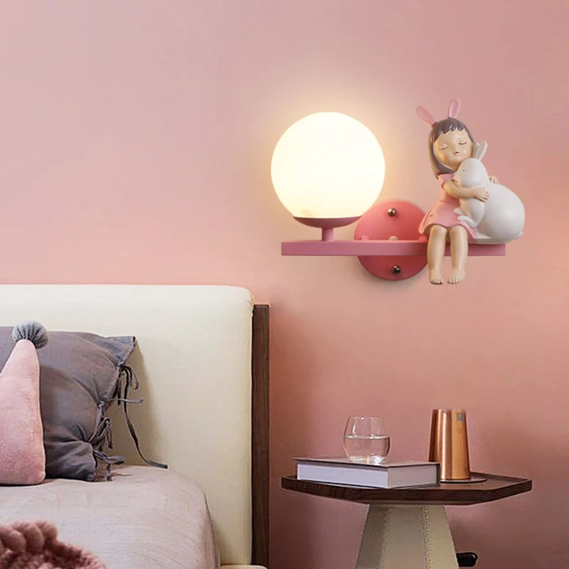 Children's wall light with princess, horse and rabbit motifs