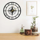 silent wall clock with compass and direction map