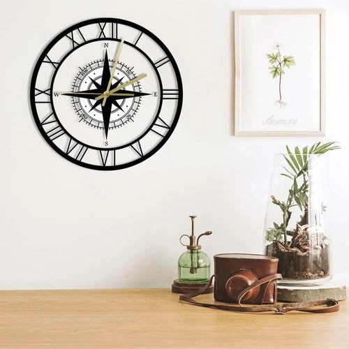 silent wall clock with compass and direction map - vue 3 sur 7
