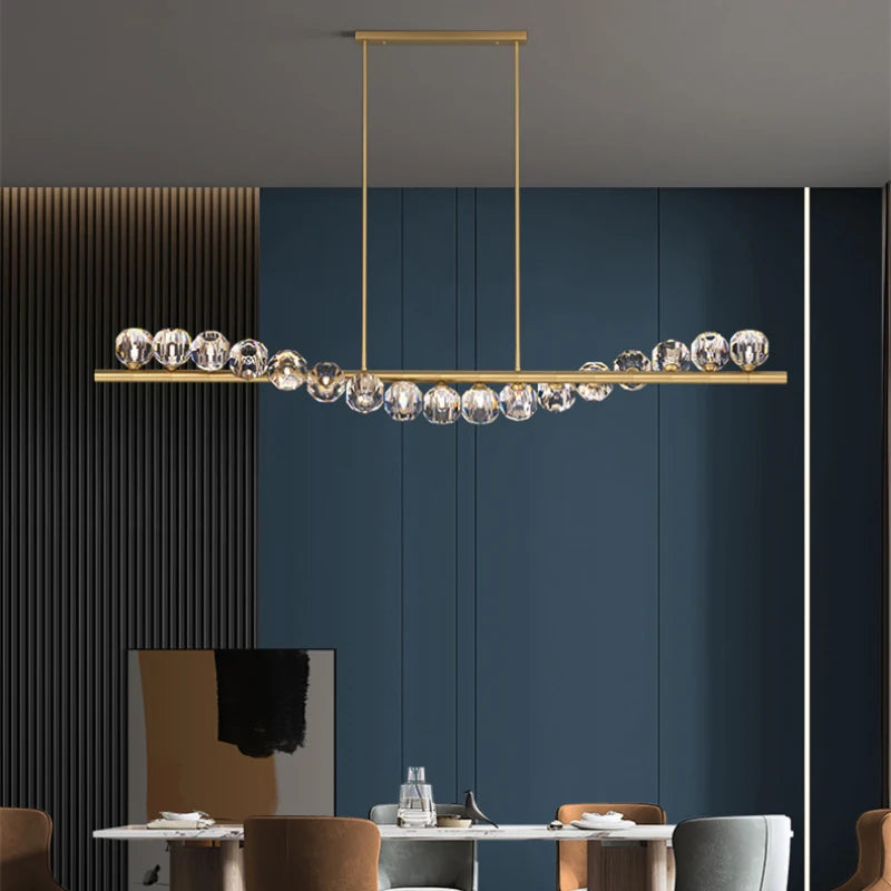 Modern crystal copper chandelier with adjustable lighting