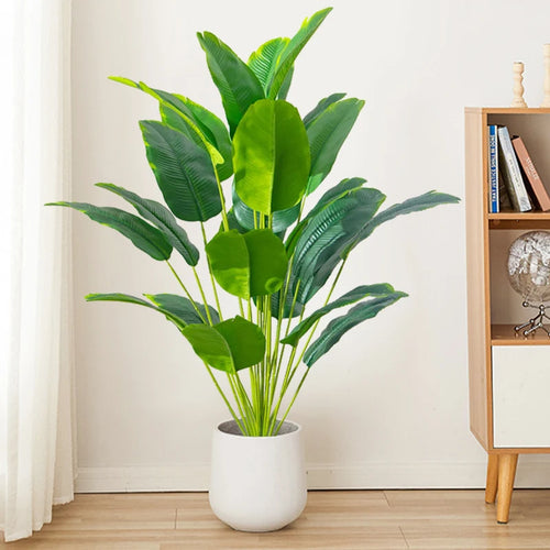Large artificial tropical palm tree with banana and strelitzia leaves - vue 2 sur 6