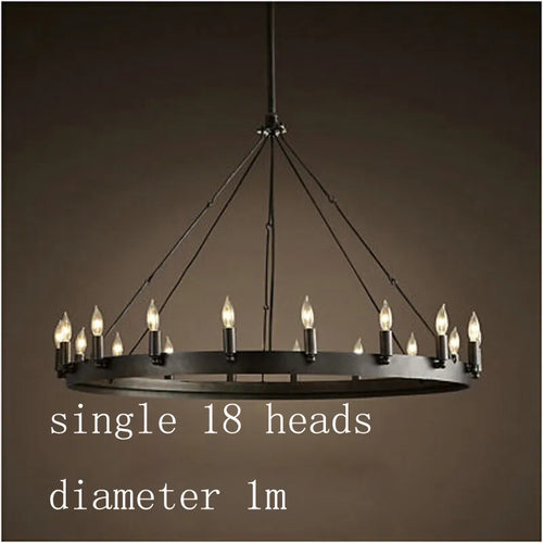 Round retro American style iron LED chandelier - vue 10 sur 13