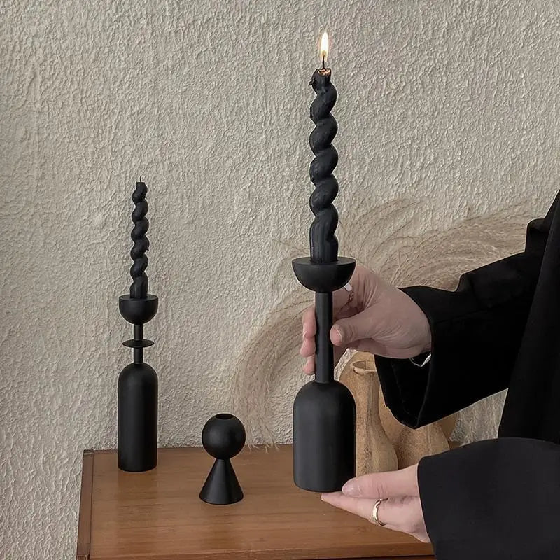 Wooden candle holder for modern and geometric decor
