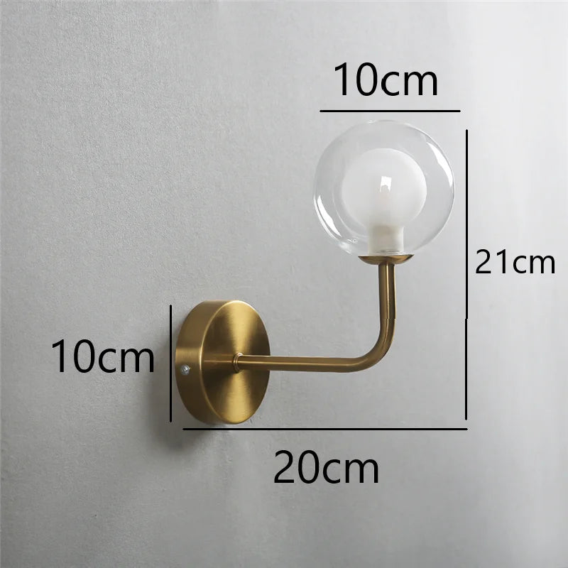 Nordic retro wall lamp with curved metal and glass globe