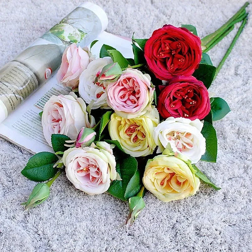 Decorative artificial white pink roses for all occasions - vue 4 sur 7