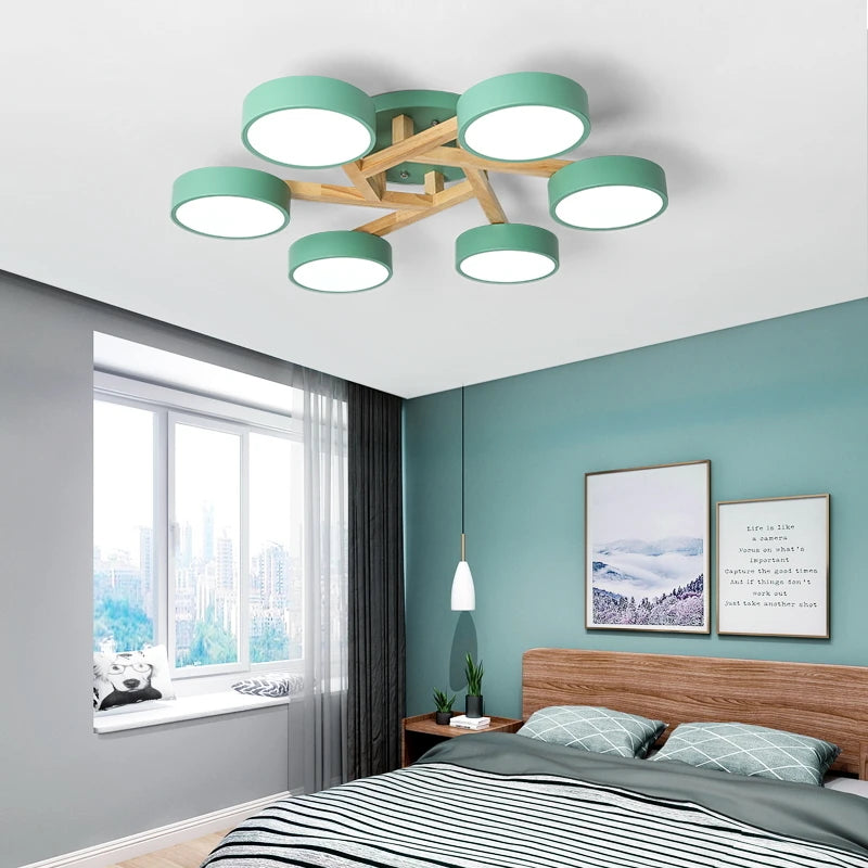 Modern nordic style solid wood LED chandelier