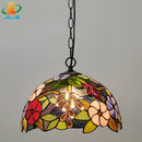 Tiffany style floral drop chandelier LED lighting for cafés and restaurants
