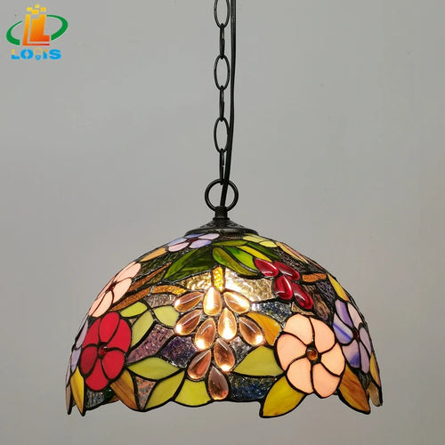 Tiffany style floral drop chandelier LED lighting for cafés and restaurants - vue 3 sur 6