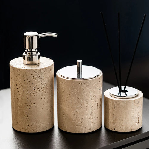 natural marble bathroom accessory set - vue 6 sur 30