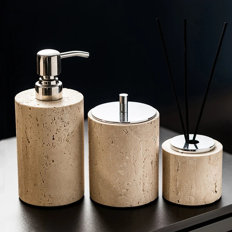 natural marble bathroom accessory set - vue 5 sur 30