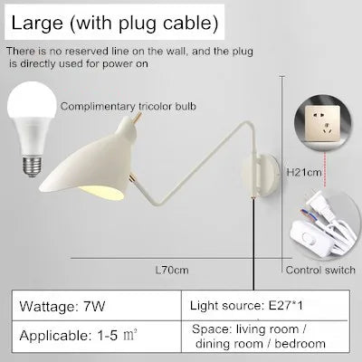 Adjustable long arm creative LED wall light - vue 9 sur 11