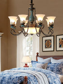 European retro ceramic chandelier with glass shade