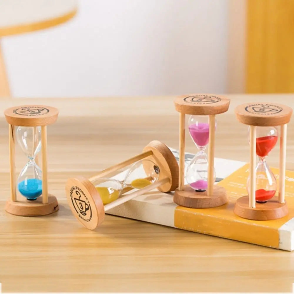 portable round wooden hourglass for children in five colors
