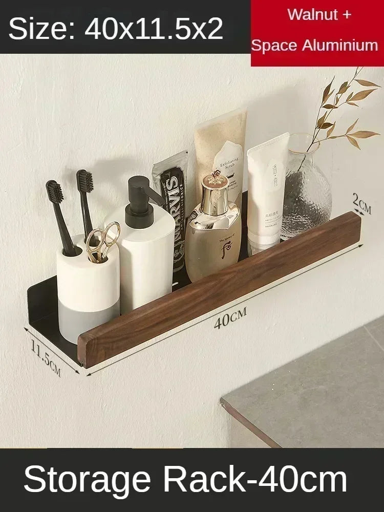 Wood and aluminium wall-mounted towel rack and shower accessories organiser - vue 11 sur 16